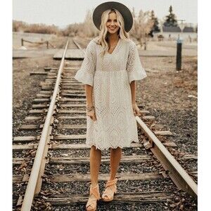 Roolee Falling For You Eyelet Dress Womens Sz S Garden Girl Lacey Babydoll NEW